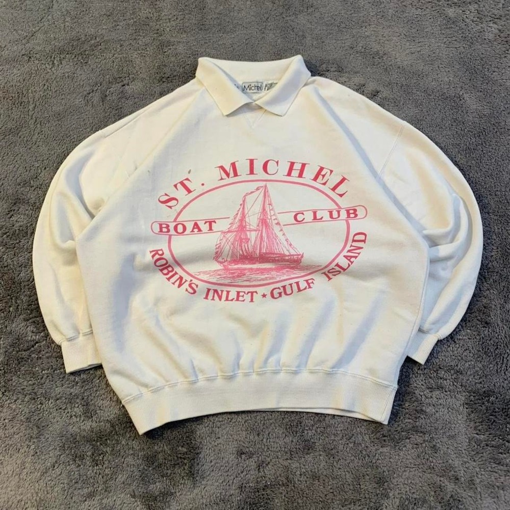 Vintage 80-90s Cream ST. Michel‎ Boat Club Sweatshirt with collar